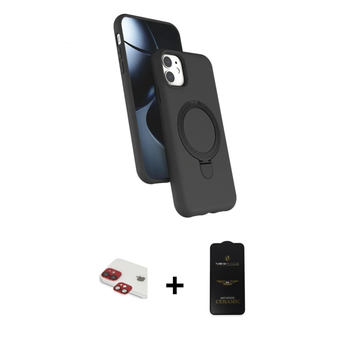 MARSİLYAN™- iPhone 11 Kılıf İz Işık Koleksiyonu - Siyah 6D Antistatik Mat Seramik Hayalet Nano Ekran Koruyucu + Pers Alüminyum Kamera Lens - KI