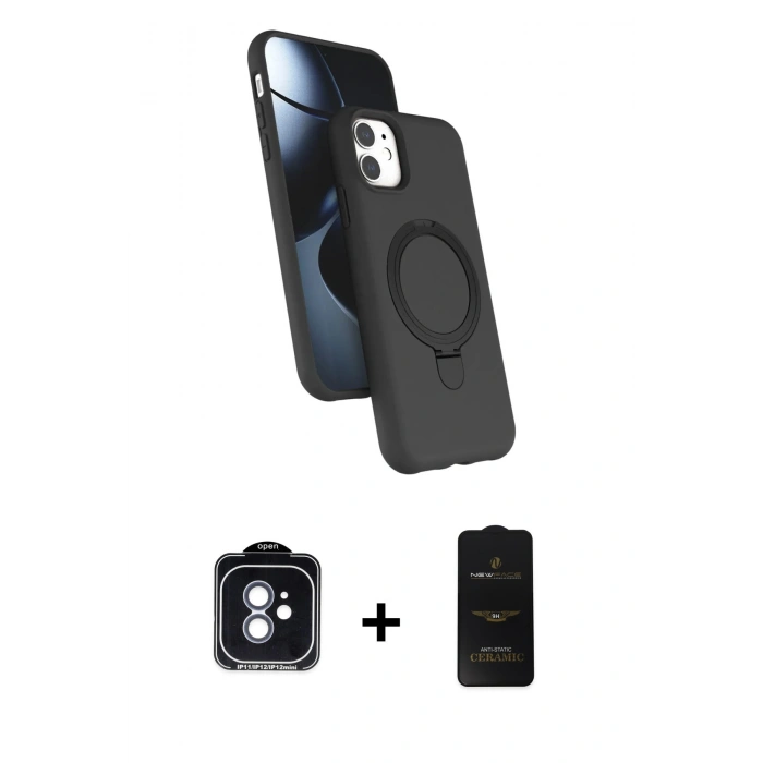 MARSİLYAN™- iPhone 11 Kılıf İz Işık Koleksiyonu - Siyah 6D Antistatik Mat Seramik Hayalet Nano Ekran Koruyucu + PVD Metal Kamera Lens - MI