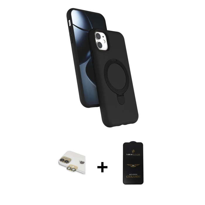 MARSİLYAN™- iPhone 11 Kılıf İz Işık Koleksiyonu - Siyah 6D Antistatik Mat Seramik Hayalet Nano Ekran Koruyucu + Pers Alüminyum Kamera Lens - GD