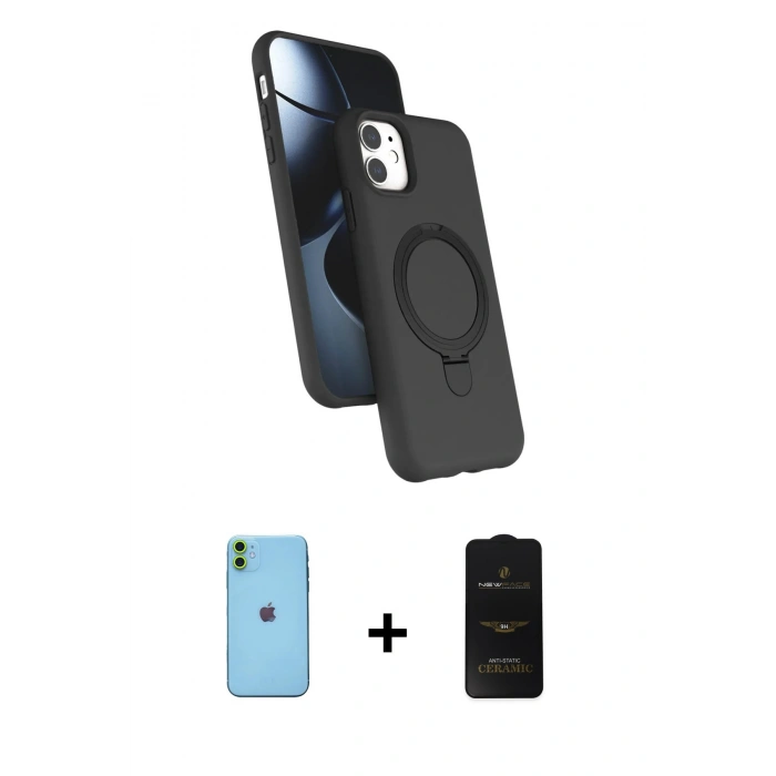 MARSİLYAN™- iPhone 11 Kılıf İz Işık Koleksiyonu - Siyah 6D Antistatik Mat Seramik Hayalet Nano Ekran Koruyucu + Neon Fosforlu Kamera Lens - YL