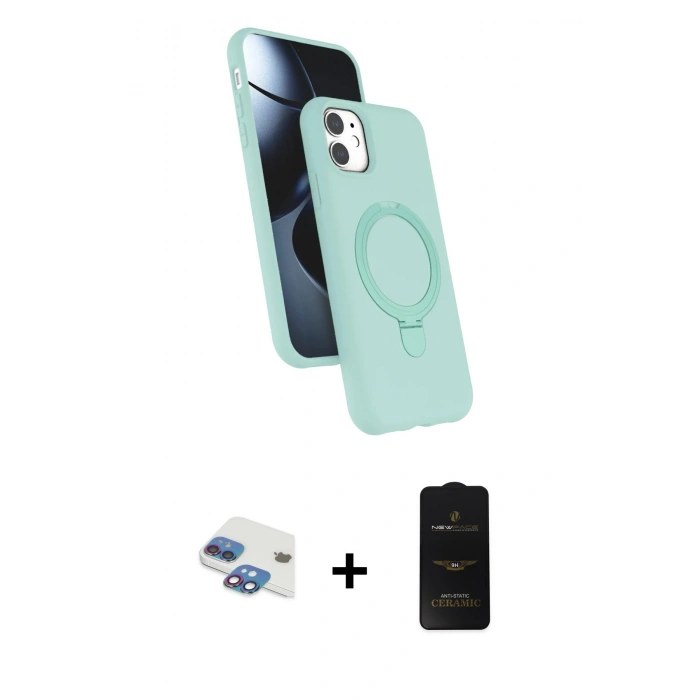 MARSİLYAN™- iPhone 11 Kılıf İz Işık Koleksiyonu - Siyah 6D Antistatik Mat Seramik Hayalet Nano Ekran Koruyucu + Pers Alüminyum Kamera Lens - GI