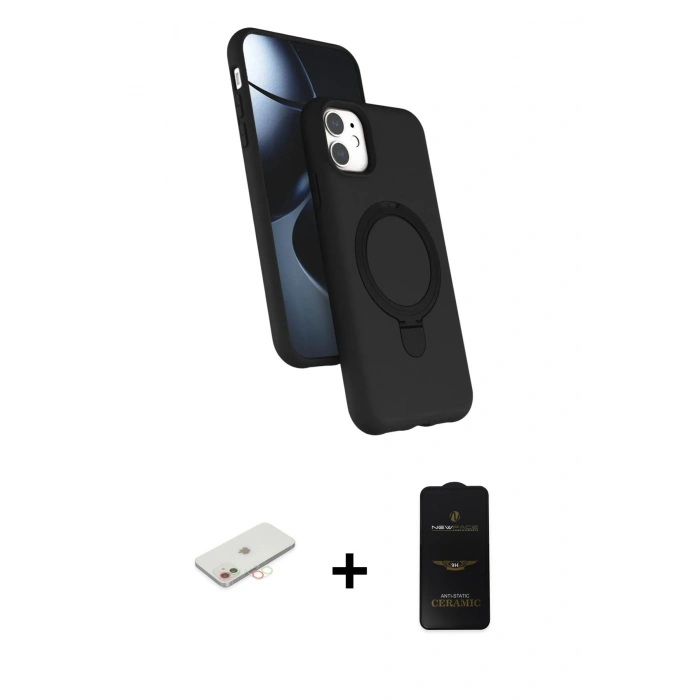 MARSİLYAN™- iPhone 11 Kılıf İz Işık Koleksiyonu - Siyah 6D Antistatik Mat Seramik Hayalet Nano Ekran Koruyucu + Renkli Kamera Lens Koruma Cam - YL