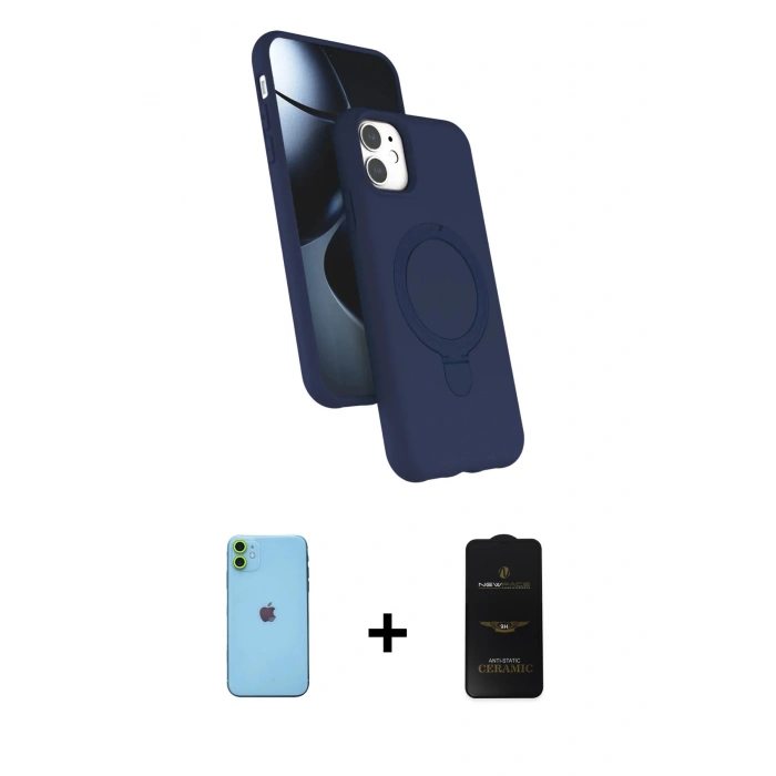 MARSİLYAN™- iPhone 11 Kılıf İz Işık Koleksiyonu - Siyah 6D Antistatik Mat Seramik Hayalet Nano Ekran Koruyucu + Neon Fosforlu Kamera Lens - YL