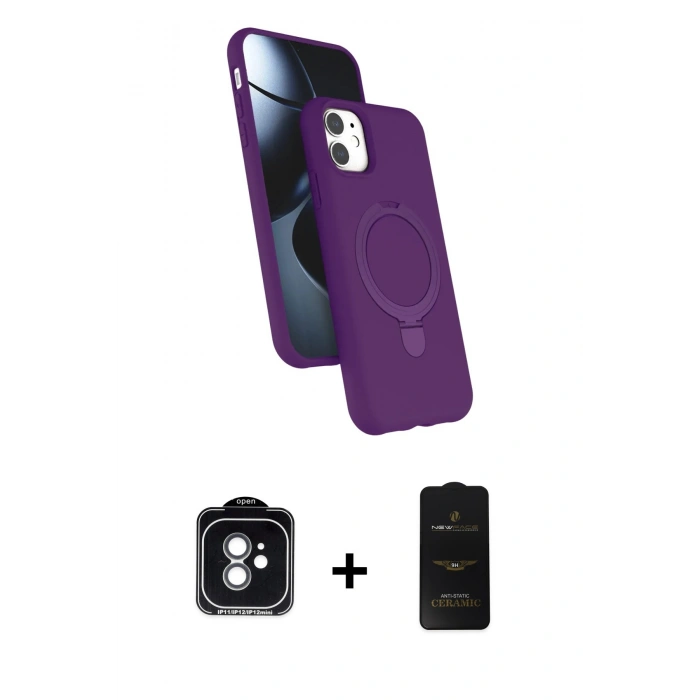 MARSİLYAN™- iPhone 11 Kılıf İz Işık Koleksiyonu - Siyah 6D Antistatik Mat Seramik Hayalet Nano Ekran Koruyucu + PVD Metal Kamera Lens - YL