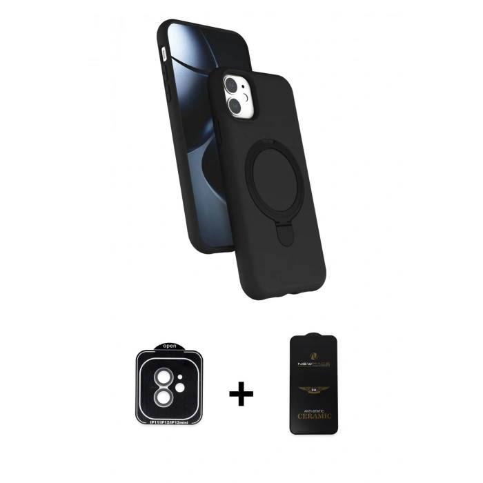 MARSİLYAN™- iPhone 11 Kılıf İz Işık Koleksiyonu - Siyah 6D Antistatik Mat Seramik Hayalet Nano Ekran Koruyucu + PVD Metal Kamera Lens - YL