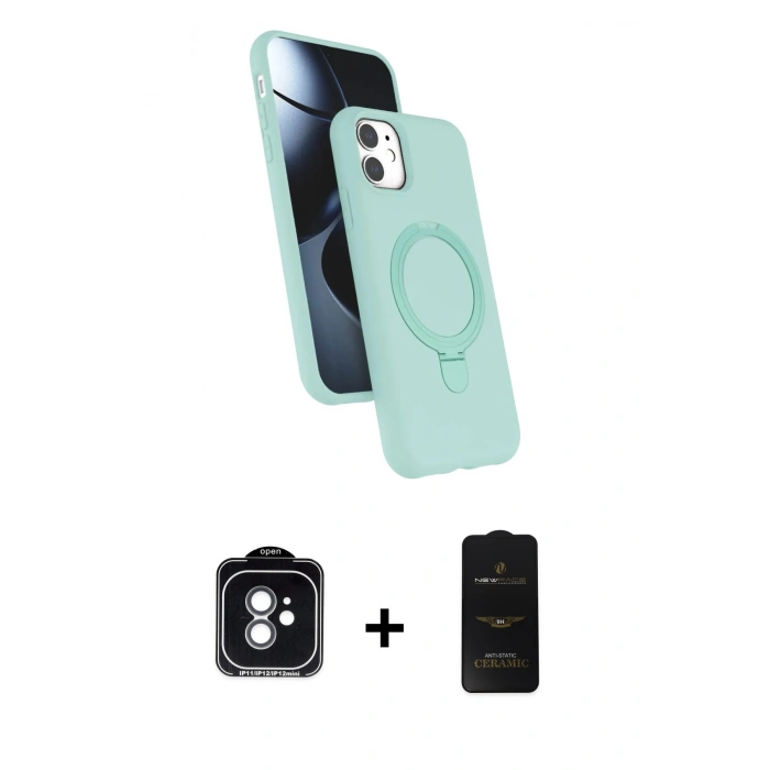 MARSİLYAN™- iPhone 11 Kılıf İz Işık Koleksiyonu - Siyah 6D Antistatik Mat Seramik Hayalet Nano Ekran Koruyucu + PVD Metal Kamera Lens - YL
