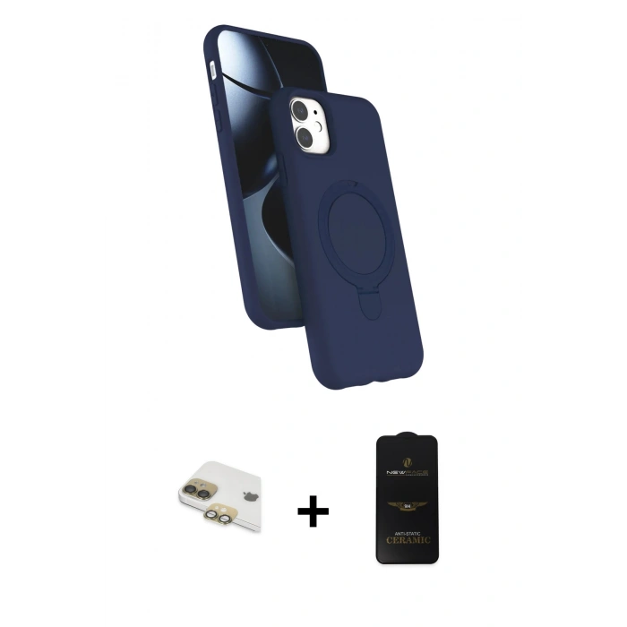 MARSİLYAN™- iPhone 11 Kılıf İz Işık Koleksiyonu - Siyah 6D Antistatik Mat Seramik Hayalet Nano Ekran Koruyucu + Pers Alüminyum Kamera Lens - GD