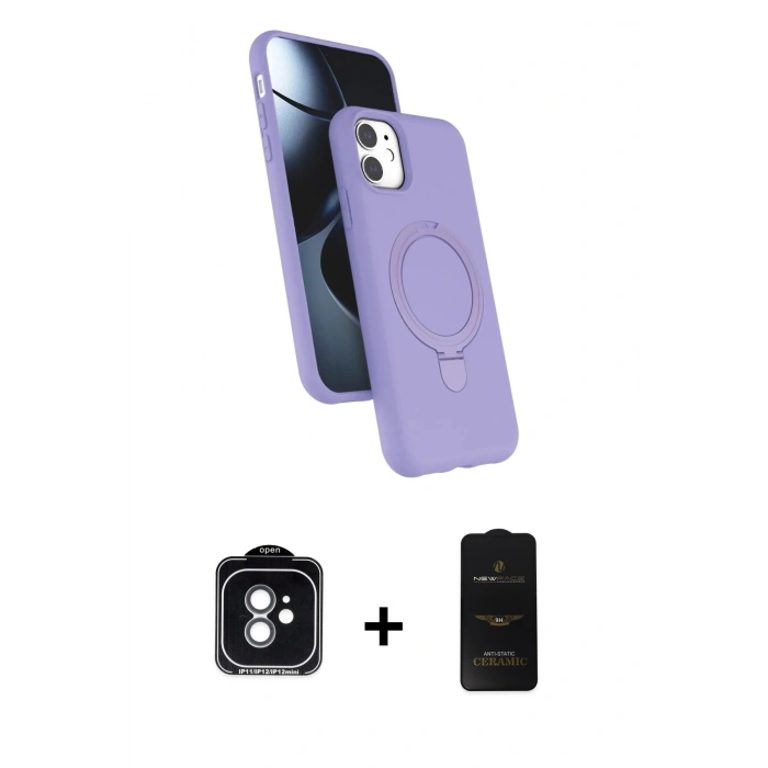 MARSİLYAN™- iPhone 11 Kılıf İz Işık Koleksiyonu - Siyah 6D Antistatik Mat Seramik Hayalet Nano Ekran Koruyucu + PVD Metal Kamera Lens - YL