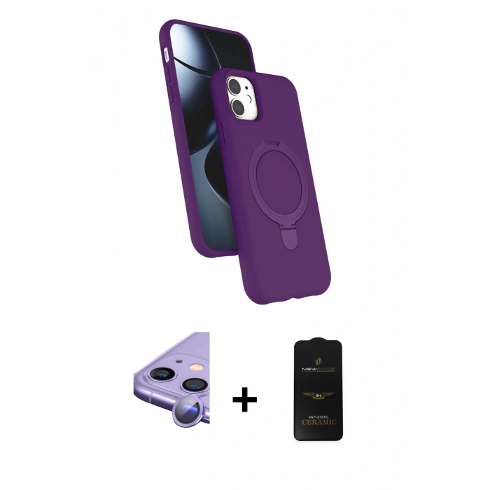 MARSİLYAN™- iPhone 11 Kılıf İz Işık Koleksiyonu - Siyah 6D Antistatik Mat Seramik Hayalet Nano Ekran Koruyucu + Raze Metal Kamera Lens - MR