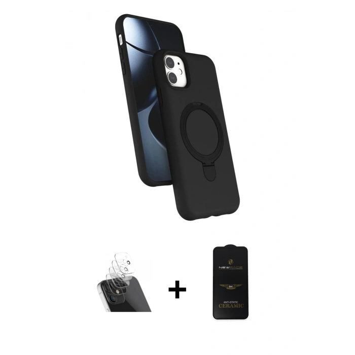MARSİLYAN™- iPhone 11 Kılıf İz Işık Koleksiyonu - Siyah 6D Antistatik Mat Seramik Hayalet Nano Ekran Koruyucu + Kamera Lens Koruma Cam - SF