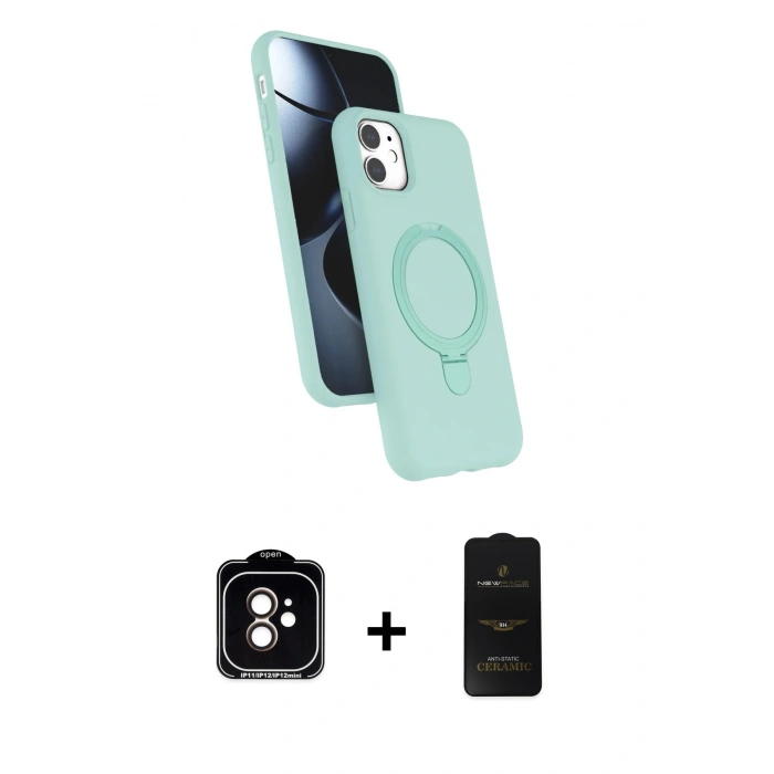 MARSİLYAN™- iPhone 11 Kılıf İz Işık Koleksiyonu - Siyah 6D Antistatik Mat Seramik Hayalet Nano Ekran Koruyucu + PVD Metal Kamera Lens - TU