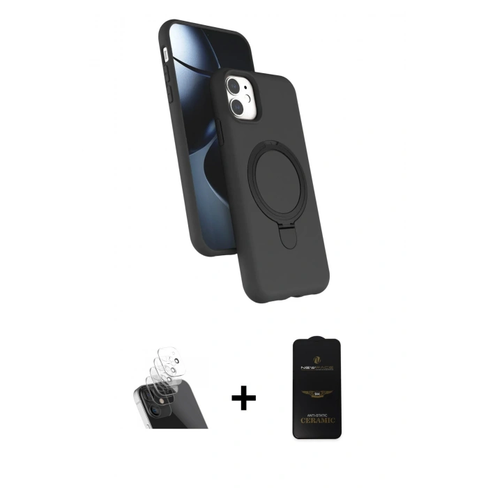 MARSİLYAN™- iPhone 11 Kılıf İz Işık Koleksiyonu - Siyah 6D Antistatik Mat Seramik Hayalet Nano Ekran Koruyucu + Kamera Lens Koruma Cam - SF