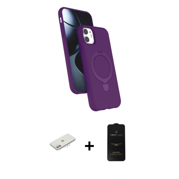 MARSİLYAN™- iPhone 11 Kılıf İz Işık Koleksiyonu - Siyah 6D Antistatik Mat Seramik Hayalet Nano Ekran Koruyucu + Renkli Kamera Lens Koruma Cam - PE
