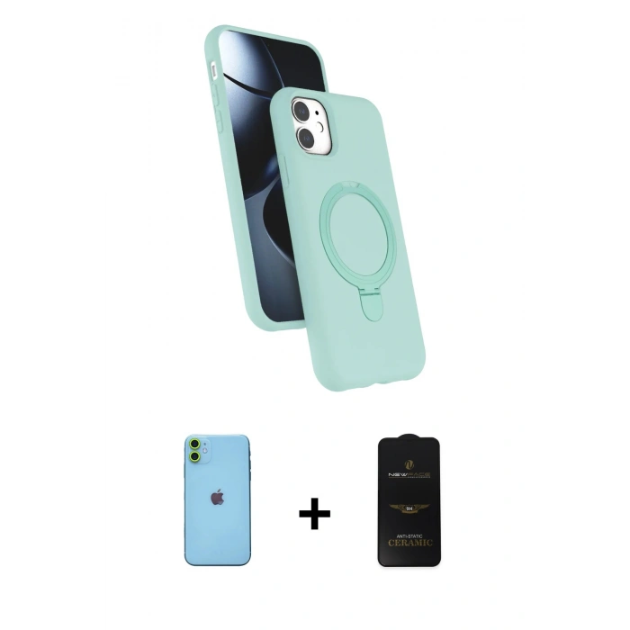 MARSİLYAN™- iPhone 11 Kılıf İz Işık Koleksiyonu - Siyah 6D Antistatik Mat Seramik Hayalet Nano Ekran Koruyucu + Neon Fosforlu Kamera Lens - YL