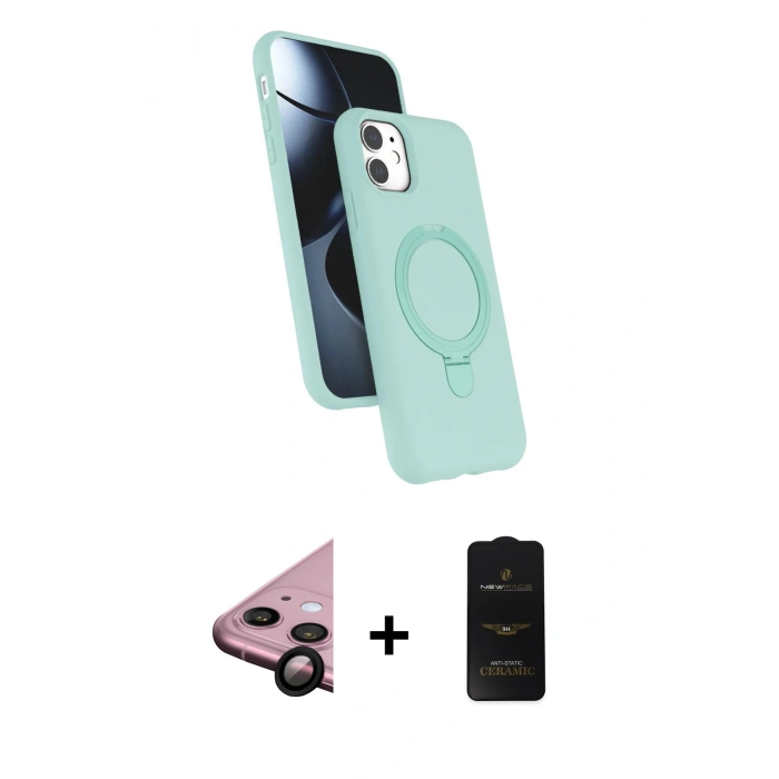 MARSİLYAN™- iPhone 11 Kılıf İz Işık Koleksiyonu - Siyah 6D Antistatik Mat Seramik Hayalet Nano Ekran Koruyucu + Raze Metal Kamera Lens - SH