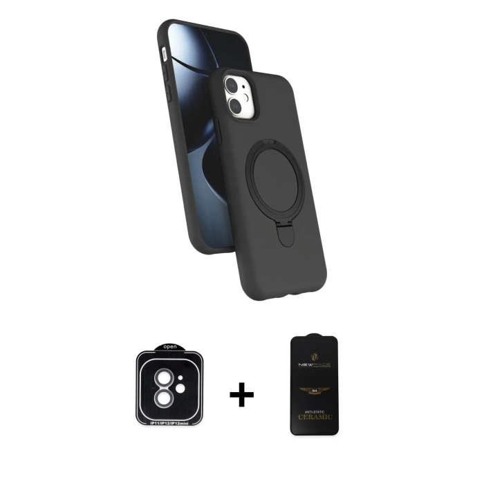 MARSİLYAN™- iPhone 11 Kılıf İz Işık Koleksiyonu - Siyah 6D Antistatik Mat Seramik Hayalet Nano Ekran Koruyucu + PVD Metal Kamera Lens - YL