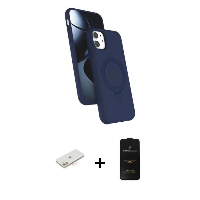 MARSİLYAN™- iPhone 11 Kılıf İz Işık Koleksiyonu - Siyah 6D Antistatik Mat Seramik Hayalet Nano Ekran Koruyucu + Renkli Kamera Lens Koruma Cam - YL