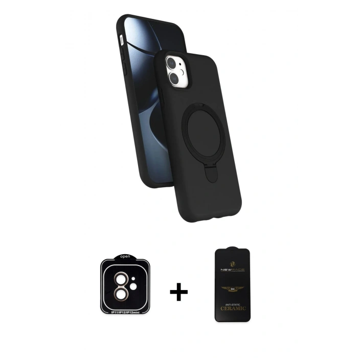 MARSİLYAN™- iPhone 11 Kılıf İz Işık Koleksiyonu - Siyah 6D Antistatik Mat Seramik Hayalet Nano Ekran Koruyucu + PVD Metal Kamera Lens - TU