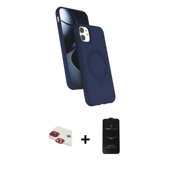 MARSİLYAN™- iPhone 11 Kılıf İz Işık Koleksiyonu - Siyah 6D Antistatik Mat Seramik Hayalet Nano Ekran Koruyucu + Pers Alüminyum Kamera Lens - KI