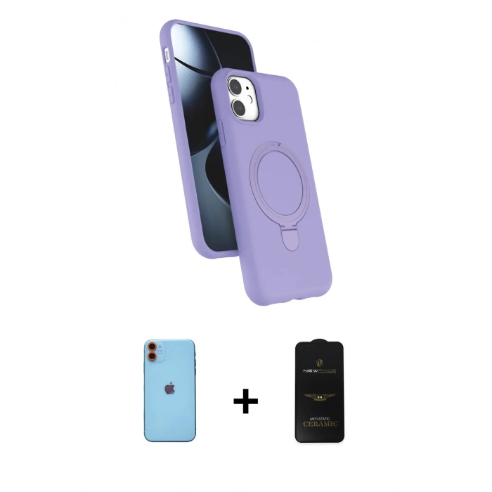 MARSİLYAN™- iPhone 11 Kılıf İz Işık Koleksiyonu - Siyah 6D Antistatik Mat Seramik Hayalet Nano Ekran Koruyucu + Neon Fosforlu Kamera Lens - TU