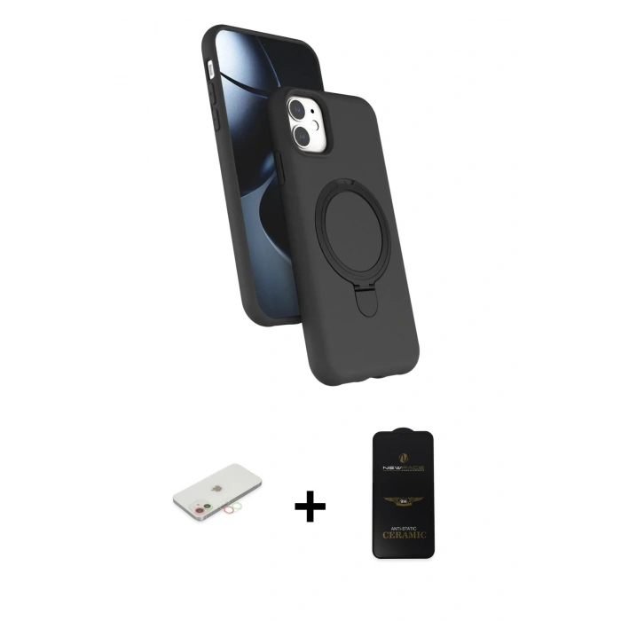 MARSİLYAN™- iPhone 11 Kılıf İz Işık Koleksiyonu - Siyah 6D Antistatik Mat Seramik Hayalet Nano Ekran Koruyucu + Renkli Kamera Lens Koruma Cam - YL