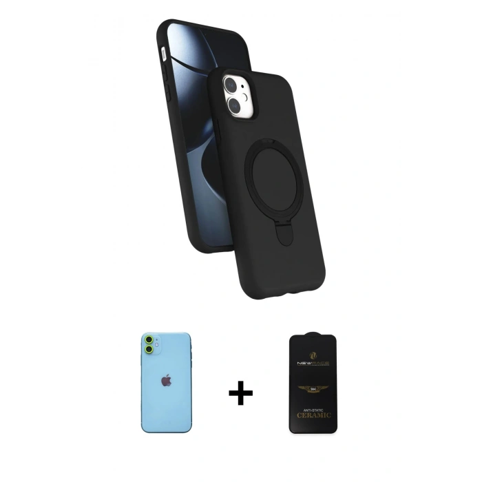 MARSİLYAN™- iPhone 11 Kılıf İz Işık Koleksiyonu - Siyah 6D Antistatik Mat Seramik Hayalet Nano Ekran Koruyucu + Neon Fosforlu Kamera Lens - YL