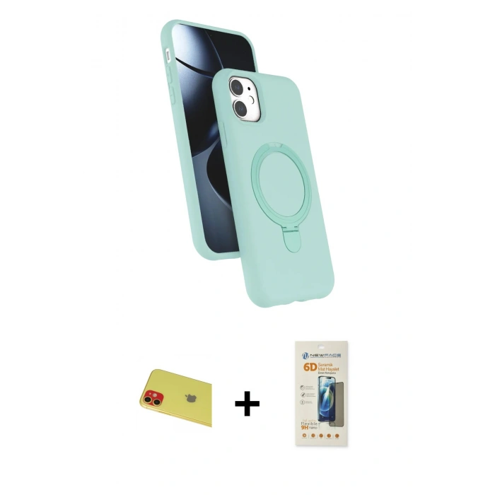 MARSİLYAN™- iPhone 11 Kılıf İz Işık Koleksiyonu - Siyah 6D Mat Seramik Hayalet Nano Ekran Koruyucu + Rainbow Kamera Lens Koruma Cam - KI