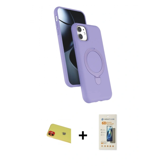 MARSİLYAN™- iPhone 11 Kılıf İz Işık Koleksiyonu - Siyah 6D Mat Seramik Hayalet Nano Ekran Koruyucu + Rainbow Kamera Lens Koruma Cam - KI