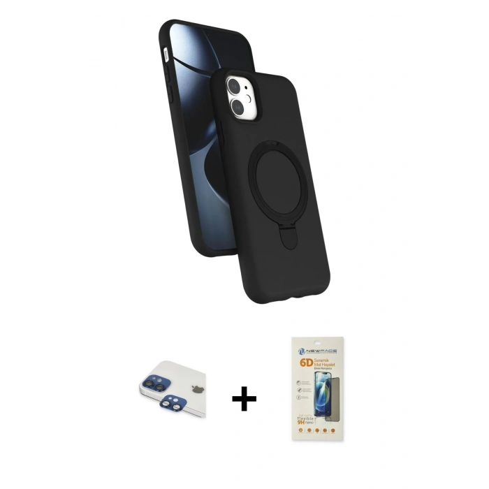 MARSİLYAN™- iPhone 11 Kılıf İz Işık Koleksiyonu - Siyah 6D Mat Seramik Hayalet Nano Ekran Koruyucu + Pers Alüminyum Kamera Lens - LT