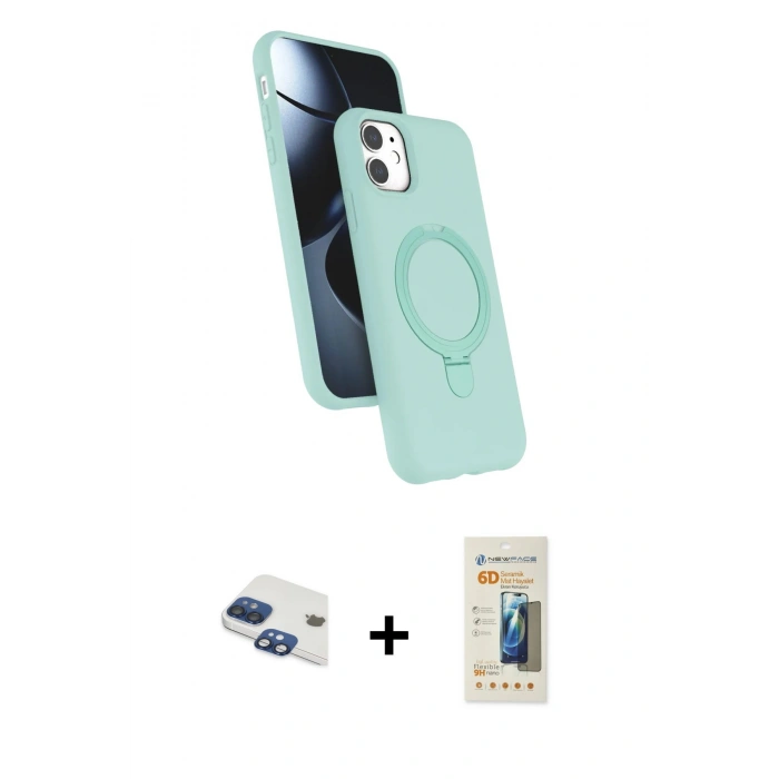 MARSİLYAN™- iPhone 11 Kılıf İz Işık Koleksiyonu - Siyah 6D Mat Seramik Hayalet Nano Ekran Koruyucu + Pers Alüminyum Kamera Lens - LT