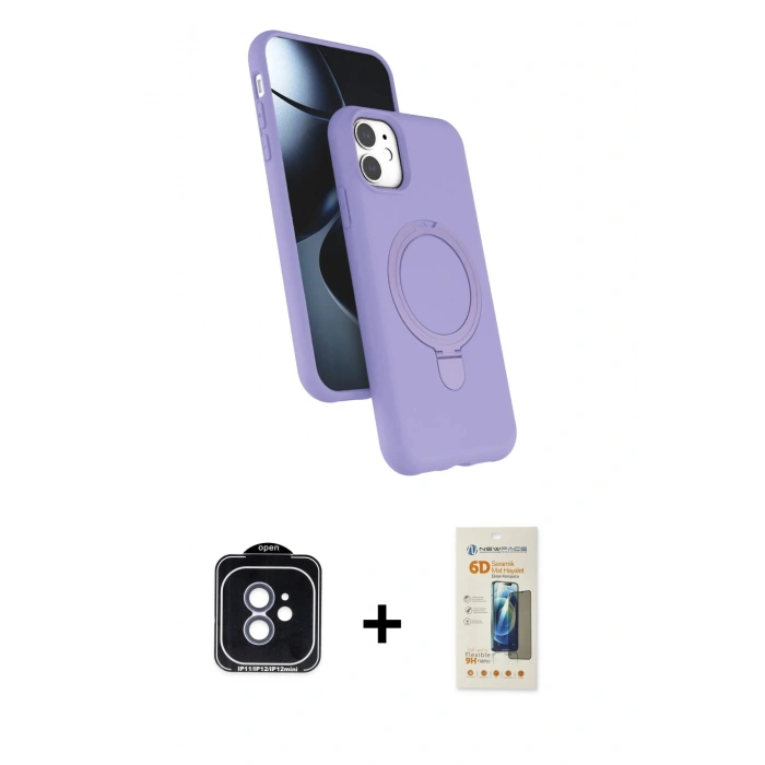 MARSİLYAN™- iPhone 11 Kılıf İz Işık Koleksiyonu - Siyah 6D Mat Seramik Hayalet Nano Ekran Koruyucu + PVD Metal Kamera Lens - MI