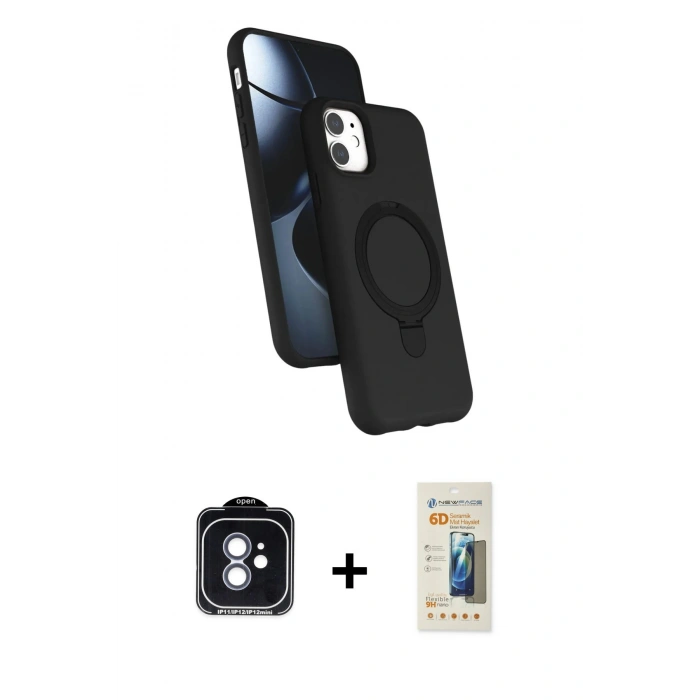MARSİLYAN™- iPhone 11 Kılıf İz Işık Koleksiyonu - Siyah 6D Mat Seramik Hayalet Nano Ekran Koruyucu + PVD Metal Kamera Lens - MI