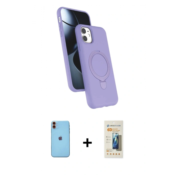 MARSİLYAN™- iPhone 11 Kılıf İz Işık Koleksiyonu - Siyah 6D Mat Seramik Hayalet Nano Ekran Koruyucu + Neon Fosforlu Kamera Lens - TU