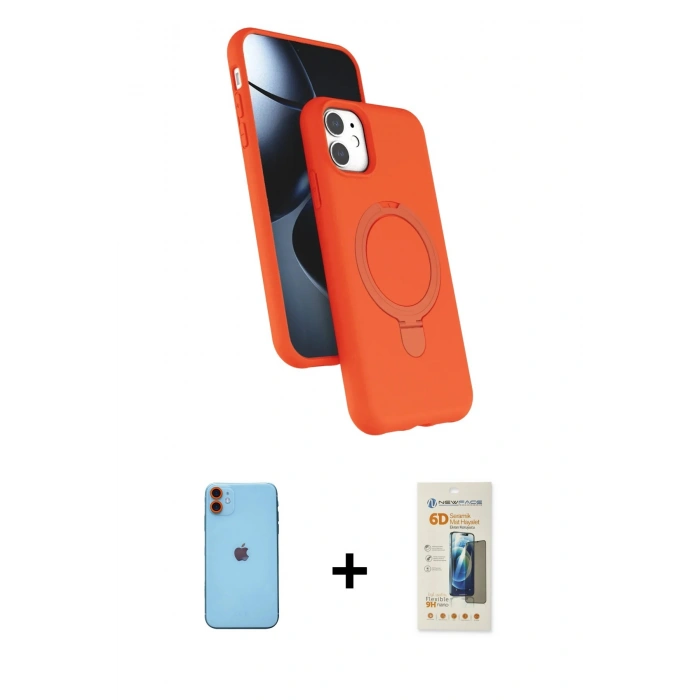 MARSİLYAN™- iPhone 11 Kılıf İz Işık Koleksiyonu - Siyah 6D Mat Seramik Hayalet Nano Ekran Koruyucu + Neon Fosforlu Kamera Lens - TU