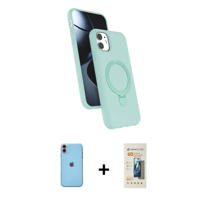 MARSİLYAN™- iPhone 11 Kılıf İz Işık Koleksiyonu - Siyah 6D Mat Seramik Hayalet Nano Ekran Koruyucu + Neon Fosforlu Kamera Lens - TU