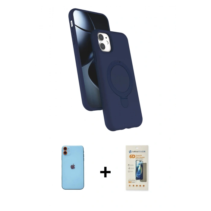 MARSİLYAN™- iPhone 11 Kılıf İz Işık Koleksiyonu - Siyah 6D Mat Seramik Hayalet Nano Ekran Koruyucu + Neon Fosforlu Kamera Lens - TU
