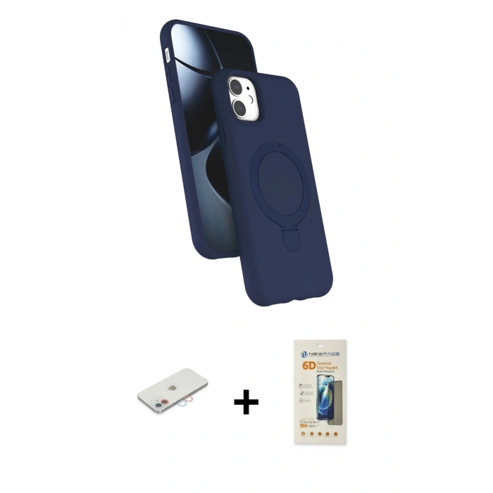 MARSİLYAN™- iPhone 11 Kılıf İz Işık Koleksiyonu - Siyah 6D Mat Seramik Hayalet Nano Ekran Koruyucu + Renkli Kamera Lens Koruma Cam - PE