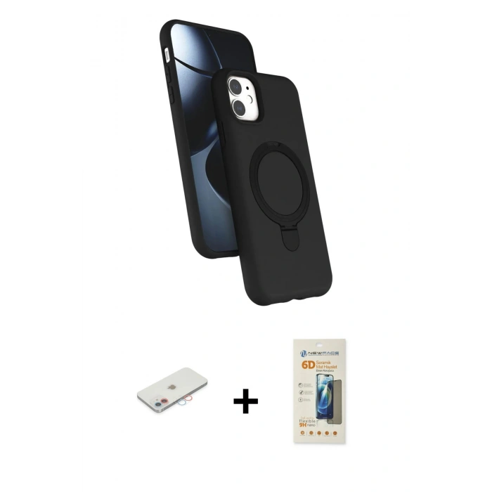 MARSİLYAN™- iPhone 11 Kılıf İz Işık Koleksiyonu - Siyah 6D Mat Seramik Hayalet Nano Ekran Koruyucu + Renkli Kamera Lens Koruma Cam - PE