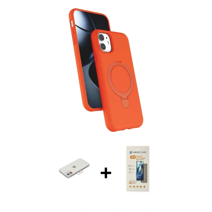 MARSİLYAN™- iPhone 11 Kılıf İz Işık Koleksiyonu - Siyah 6D Mat Seramik Hayalet Nano Ekran Koruyucu + Renkli Kamera Lens Koruma Cam - PE