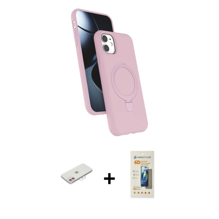 MARSİLYAN™- iPhone 11 Kılıf İz Işık Koleksiyonu - Siyah 6D Mat Seramik Hayalet Nano Ekran Koruyucu + Renkli Kamera Lens Koruma Cam - PE