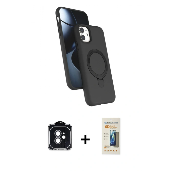 MARSİLYAN™- iPhone 11 Kılıf İz Işık Koleksiyonu - Siyah 6D Mat Seramik Hayalet Nano Ekran Koruyucu + PVD Metal Kamera Lens - SH