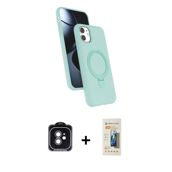 MARSİLYAN™- iPhone 11 Kılıf İz Işık Koleksiyonu - Siyah 6D Mat Seramik Hayalet Nano Ekran Koruyucu + PVD Metal Kamera Lens - SH