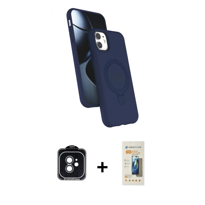 MARSİLYAN™- iPhone 11 Kılıf İz Işık Koleksiyonu - Siyah 6D Mat Seramik Hayalet Nano Ekran Koruyucu + PVD Metal Kamera Lens - SH