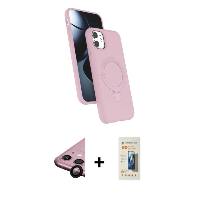MARSİLYAN™- iPhone 11 Kılıf İz Işık Koleksiyonu - Siyah 6D Mat Seramik Hayalet Nano Ekran Koruyucu + Raze Metal Kamera Lens - SH