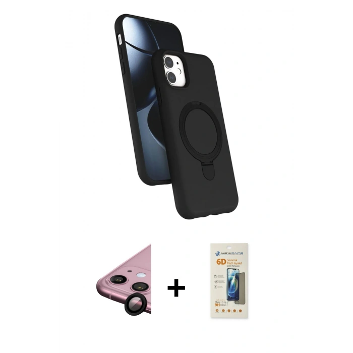 MARSİLYAN™- iPhone 11 Kılıf İz Işık Koleksiyonu - Siyah 6D Mat Seramik Hayalet Nano Ekran Koruyucu + Raze Metal Kamera Lens - SH