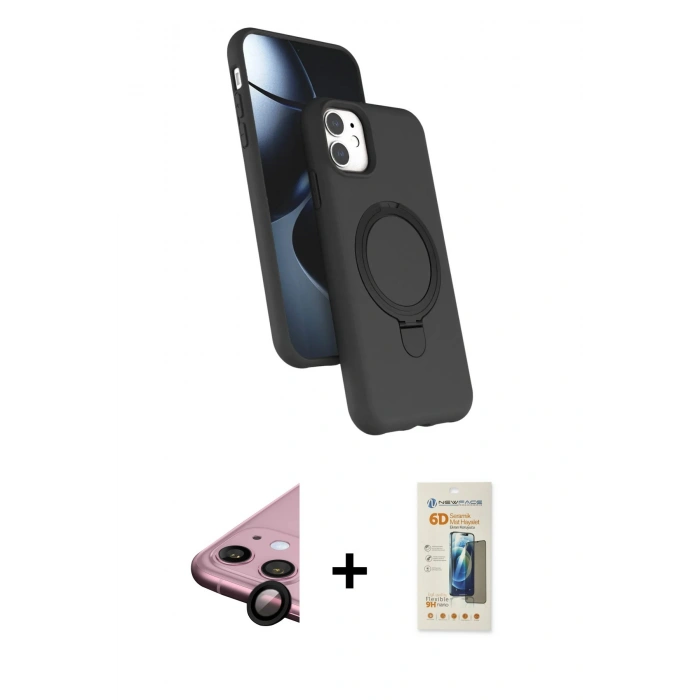 MARSİLYAN™- iPhone 11 Kılıf İz Işık Koleksiyonu - Siyah 6D Mat Seramik Hayalet Nano Ekran Koruyucu + Raze Metal Kamera Lens - SH