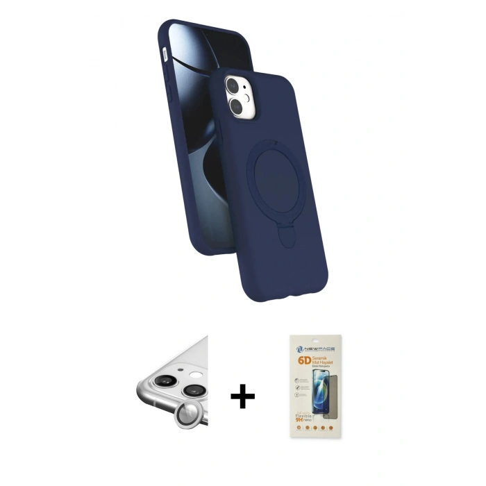 MARSİLYAN™- iPhone 11 Kılıf İz Işık Koleksiyonu - Siyah 6D Mat Seramik Hayalet Nano Ekran Koruyucu + Raze Metal Kamera Lens - GS