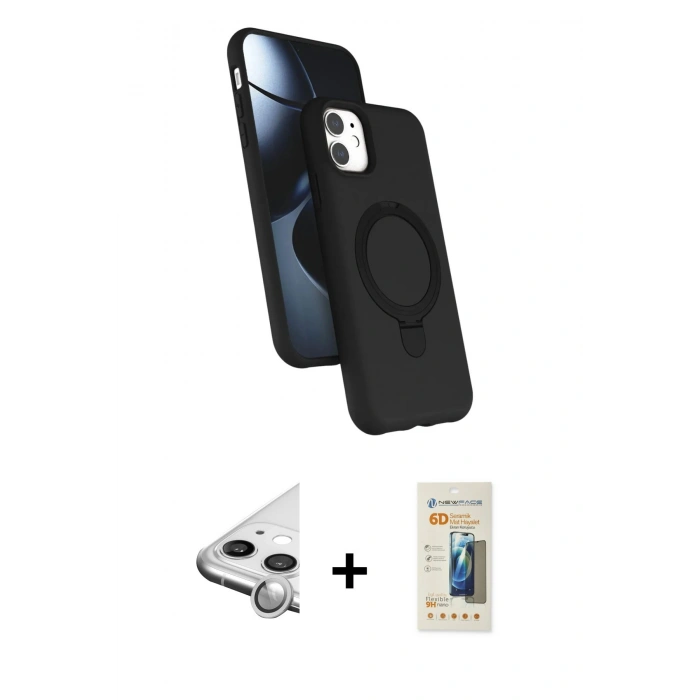 MARSİLYAN™- iPhone 11 Kılıf İz Işık Koleksiyonu - Siyah 6D Mat Seramik Hayalet Nano Ekran Koruyucu + Raze Metal Kamera Lens - GS