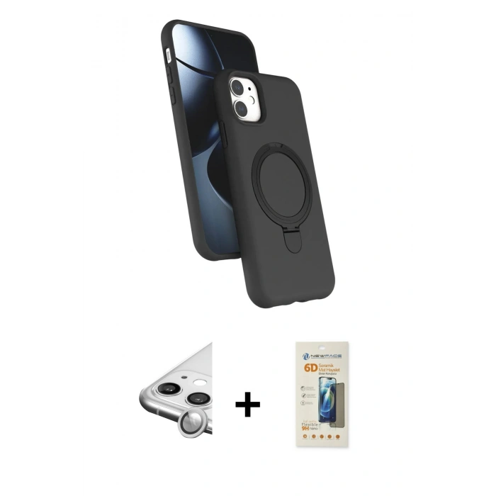 MARSİLYAN™- iPhone 11 Kılıf İz Işık Koleksiyonu - Siyah 6D Mat Seramik Hayalet Nano Ekran Koruyucu + Raze Metal Kamera Lens - GS