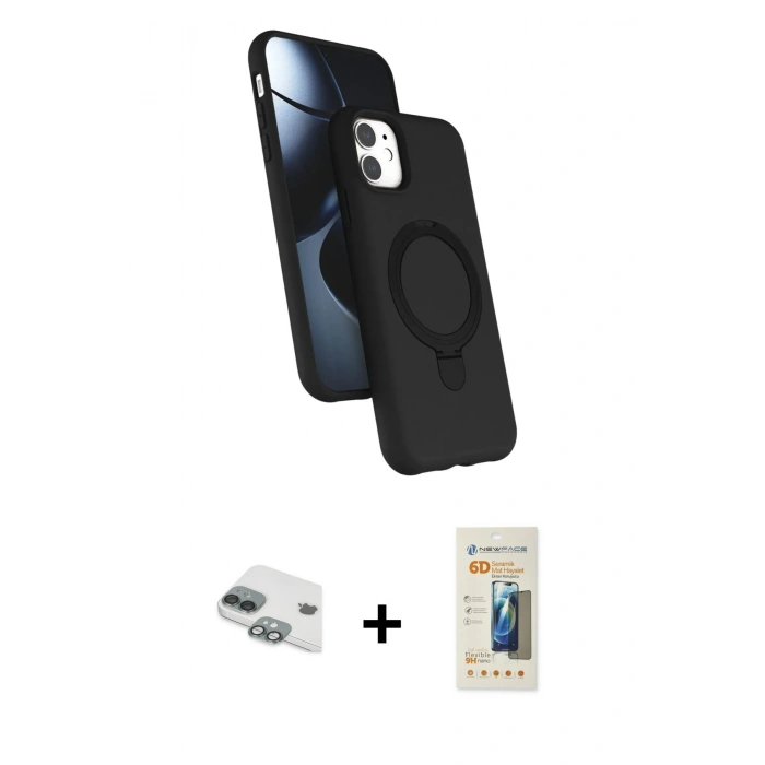 MARSİLYAN™- iPhone 11 Kılıf İz Işık Koleksiyonu - Siyah 6D Mat Seramik Hayalet Nano Ekran Koruyucu + Pers Alüminyum Kamera Lens - YL